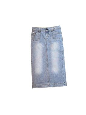Y2k Hydraulic Women's 9/10 Denim Skirt Long Back Slit Thick Stitch Blue Jean